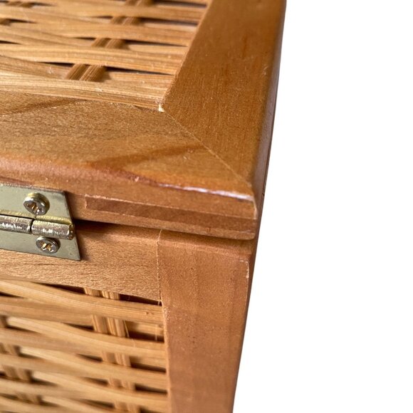 Wooden woven recipe box trinket box dresser tabletop box basket weave - Picture 5 of 10